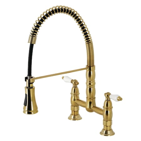 Gourmetier Heritage Two-Handle Wall-Mount Pull-Down Sprayer Kitchen Faucet, Brass GS1277PL